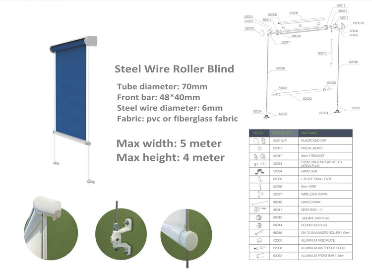 Manual Steel Wire Side Guide Outdoor Roller Blind from China